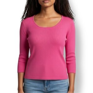 4/$20 💖 Venini Pink Knit Sweater – 3/4 Sleeve Scoop Neck – XL